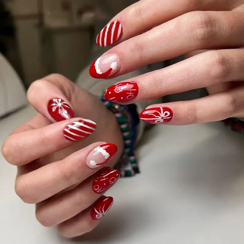 red and white christmas nail designs