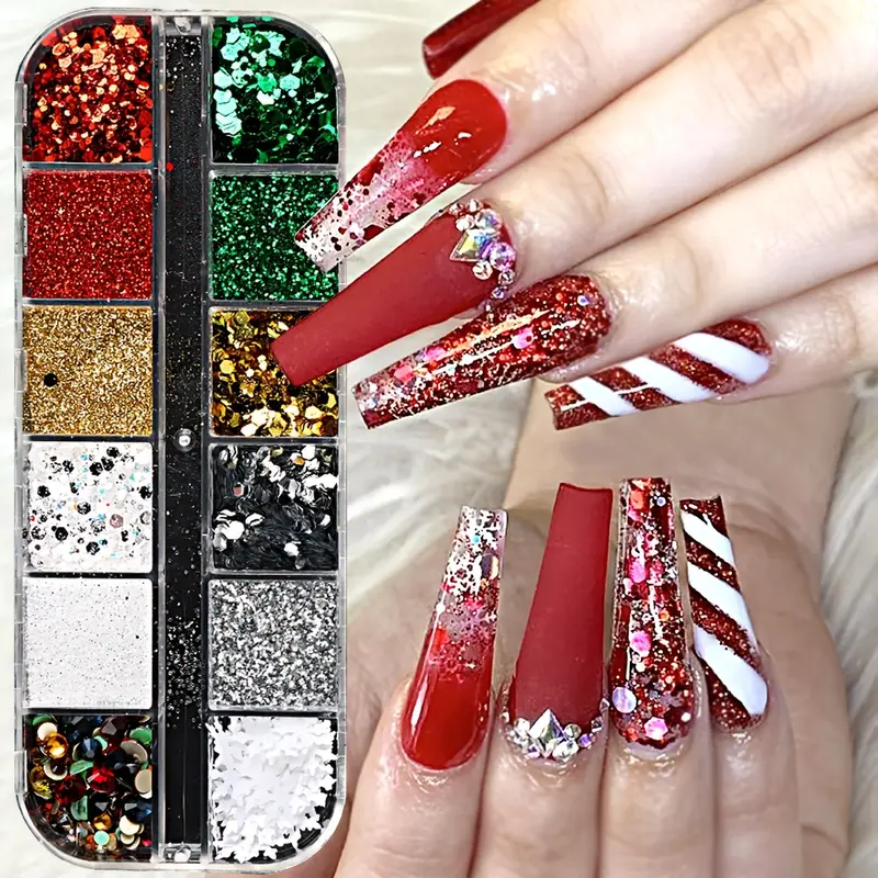 red glitter christmas nail designs