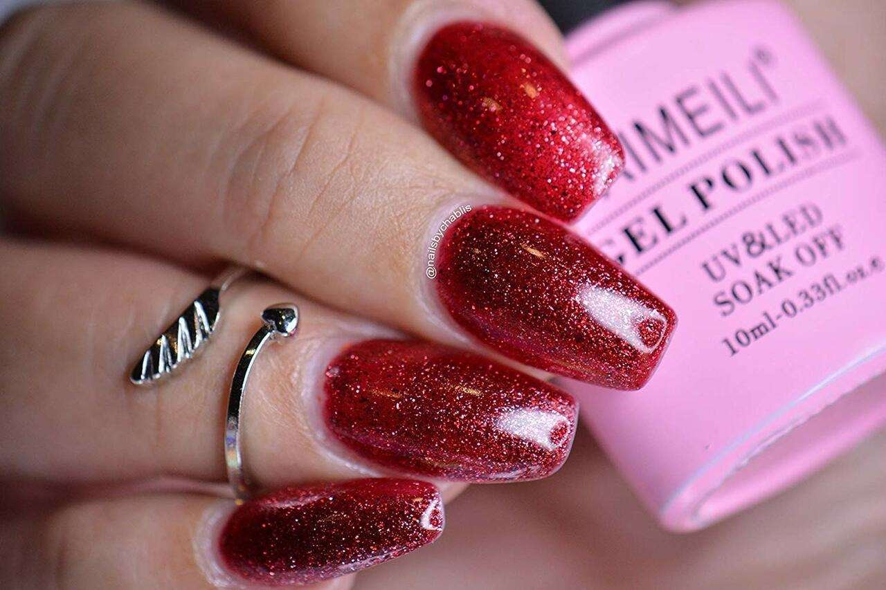 red glitter christmas nail designs